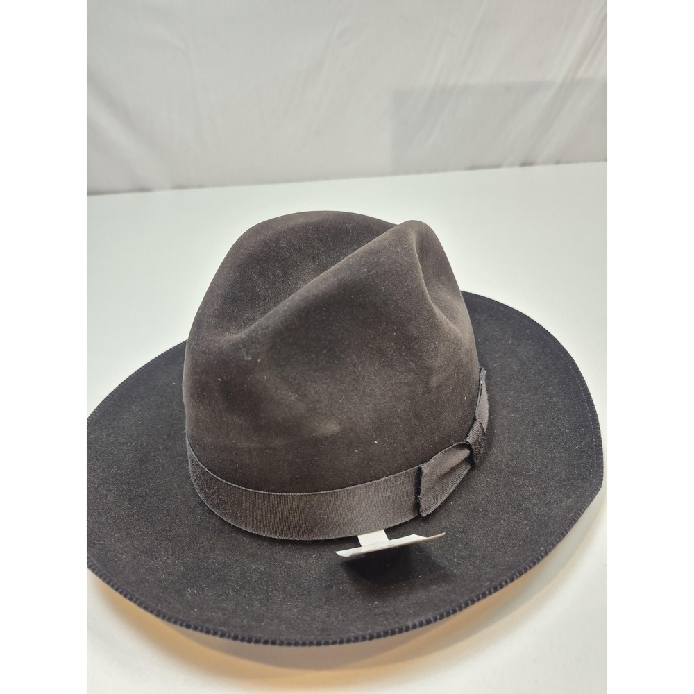 Bailey Hat Fedora Fitted Mens 7 Black Fur Felt Leather Lined Made USA Winter